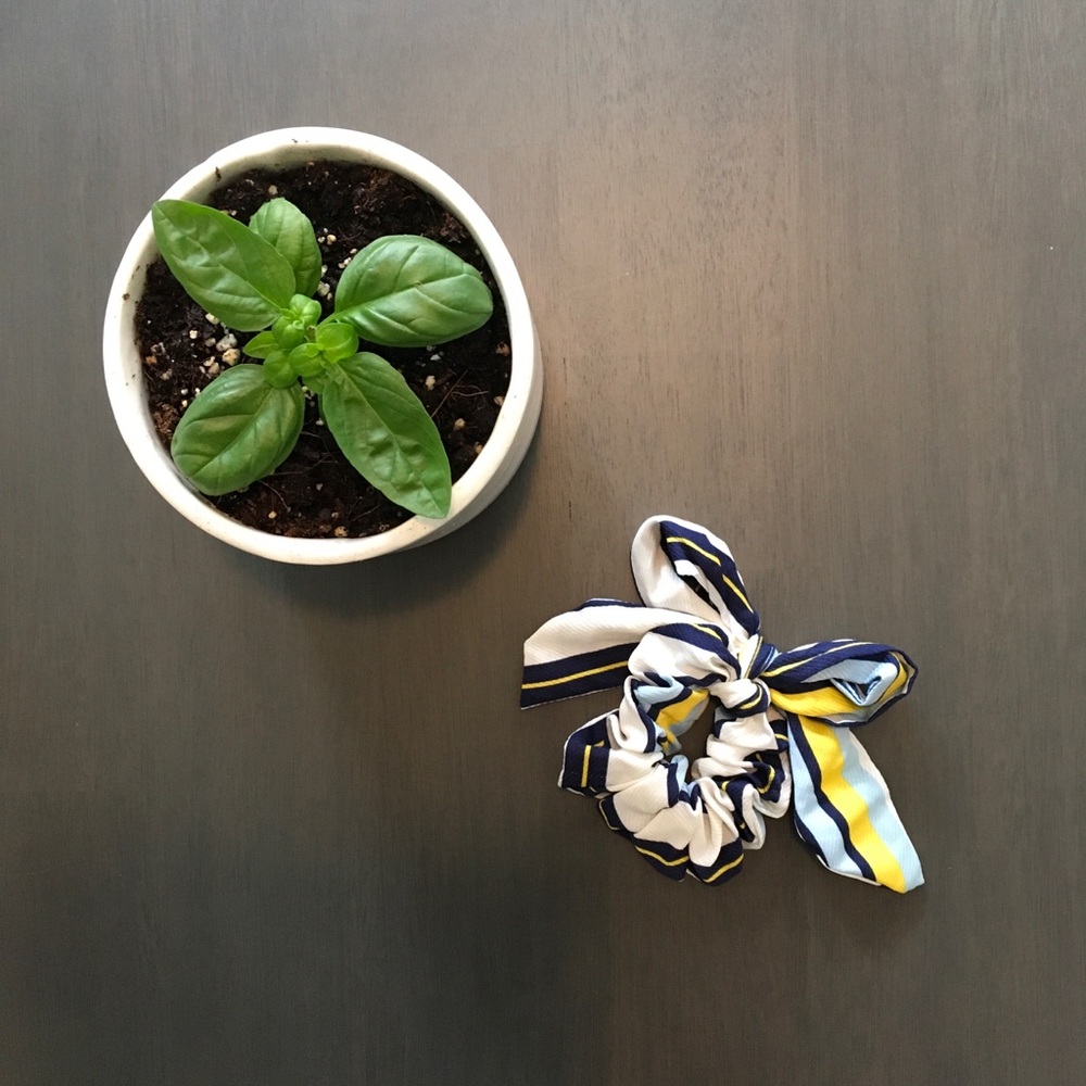 Navy, Blue, Yellow and White Striped Scrunchie